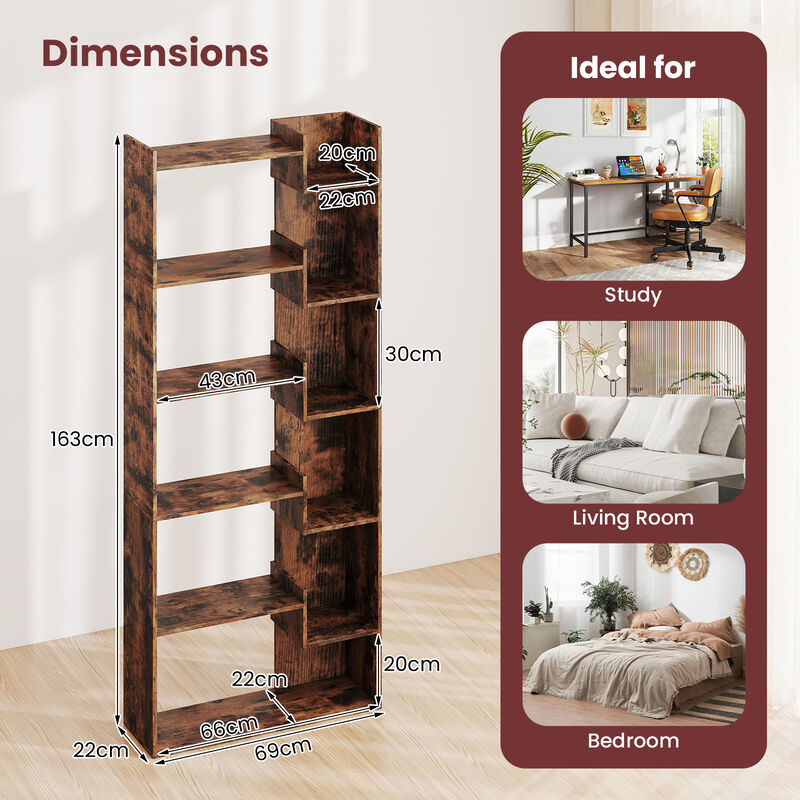 6-Tier Wooden Bookshelf with Open Shelves and 2 Anti-Tipping Kits Included