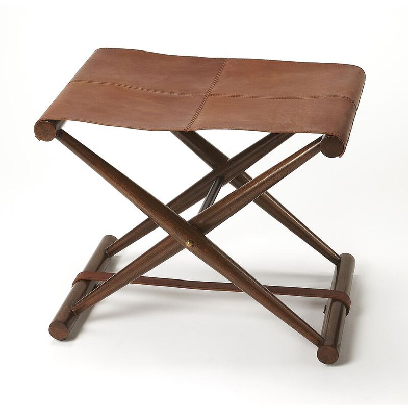 Butler Specialty Company Sutton Leather Folding Stool, Medium Brown