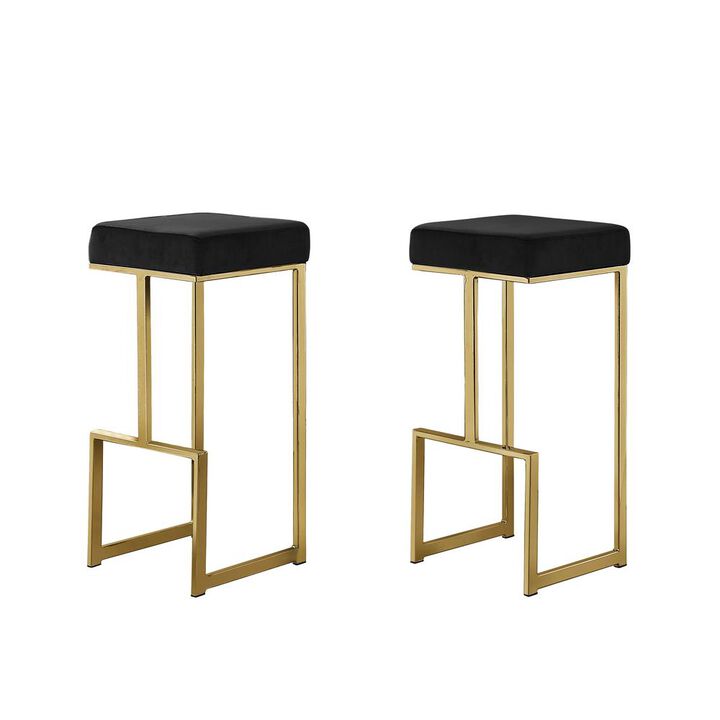 Best Master Furniture Dorrington Modern Velvet Backless Bar Stool in Black/Gold (Set of 2)