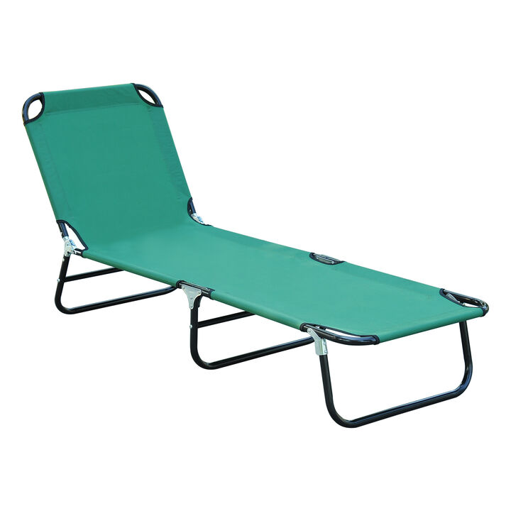 Outsunny Folding Chaise Lounge Pool Chair, Outdoor Sun Tanning Chair with Pillow, 5-Level Reclining Back, Steel Frame & Breathable Mesh for Beach, Yard, Patio, Green