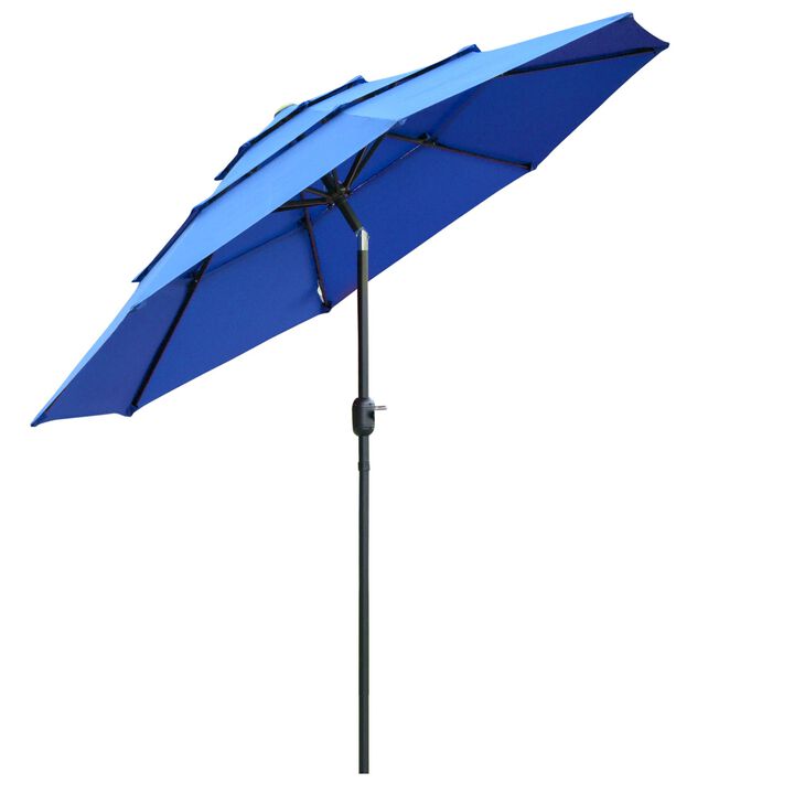 9' 3-Tier Patio Umbrella, Outdoor Market Umbrella with Crank and Push Button Tilt for Deck, Backyard and Lawn, Dark Blue