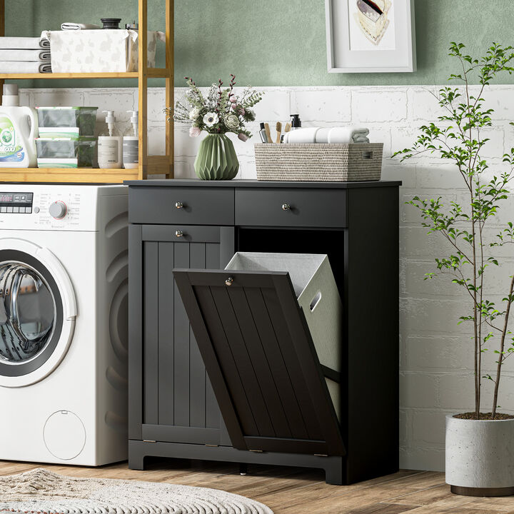Hivvago Double Laundry Hamper Cabinet with 2 Drawers