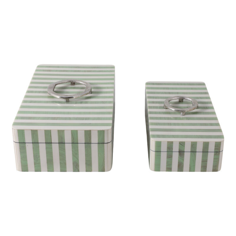 S/2 12/14? Strpd Resin Boxes W/ Hardware, Grn/ivry image number 2