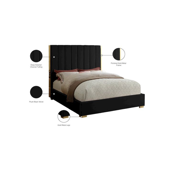 Meridian Furniture Becca Black Velvet King Bed