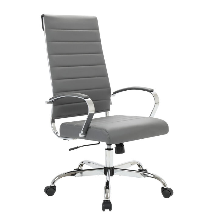 LeisureMod Benmar High-Back Mid-Century Modern Swivel Leather Office Chair – Ergonomic Executive Desk Chair with Adjustable Height, Tilt, and 360-Degree Swivel for Home and Office Comfort