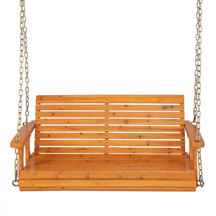 2-Person Wooden Porch Swing with Hanging Chains for Garden Yard