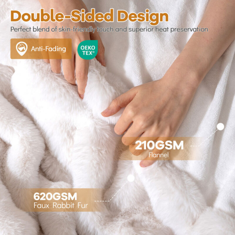 Fuzzy Plush Rabbit Fur Bubble Throw Blanket image number 5