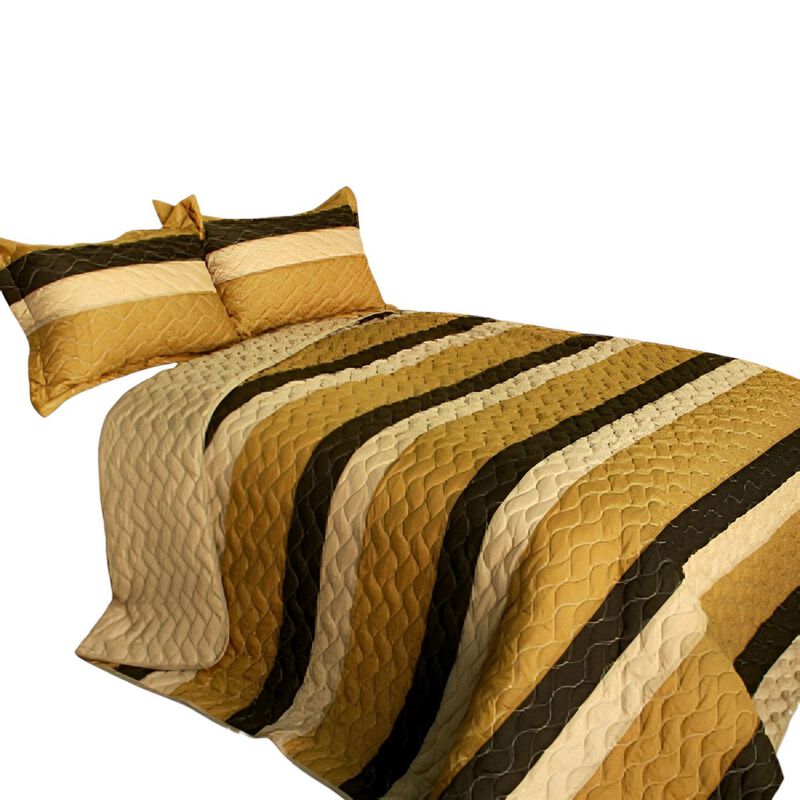 Queen Size 3-Piece Vermicelli Quilted Patchwork Quilt Set with Matching Shams image number 1