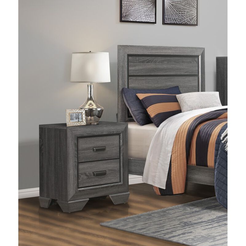 Gray Finish 1pc Nightstand of 2x Drawers Wooden Bedroom Furniture Contemporary Design Rustic Aesthetic image number 2