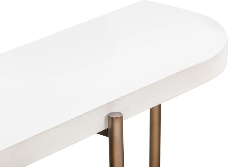 Lyon Semi-circular White Concrete and Metal Console Table