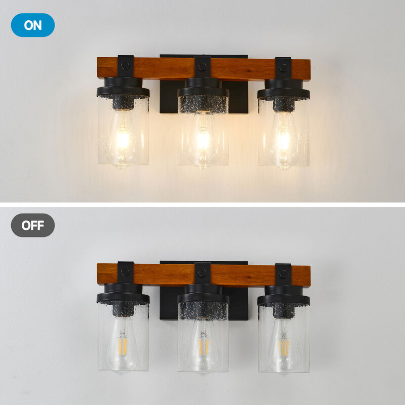ELEMENT ACE 3-Light Wall Mounted Vanity Lighting Fixture with Clear Glass Shades Rustproof Corrosion Resistant for Bathroom Bedroom Hallway Entryway image number 6