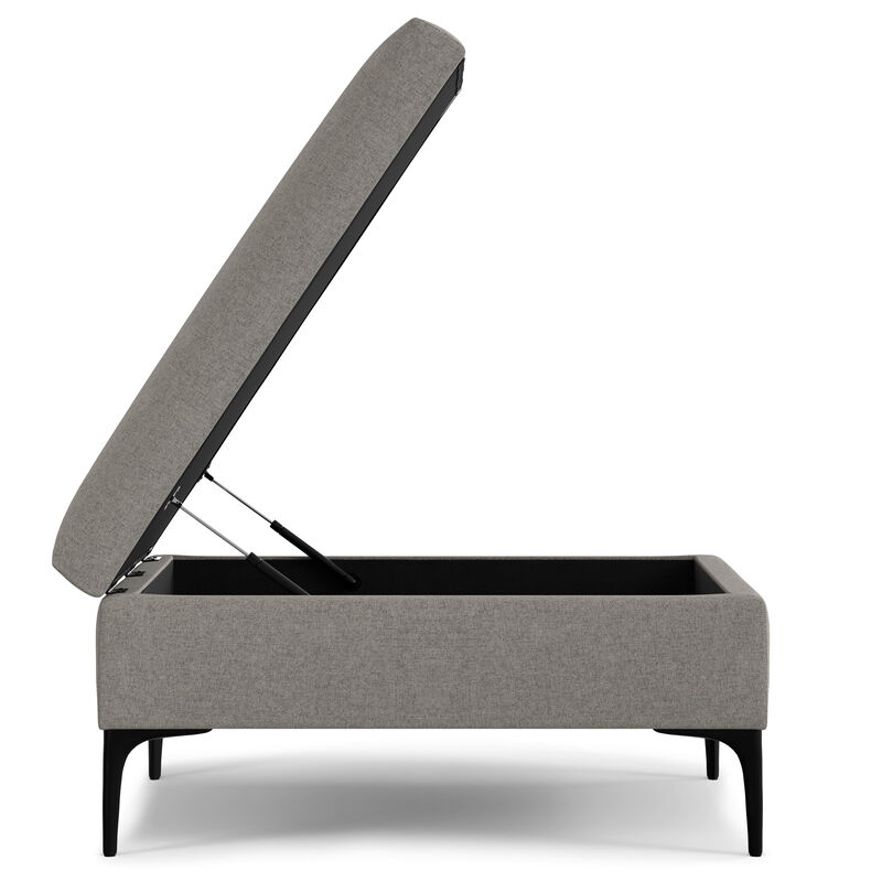 Rebecca 36 inch Wide Contemporary Square Mid Century Coffee Table Storage Ottoman with Lift Up Lid in Cloud Grey Polyester Linen, Assembled