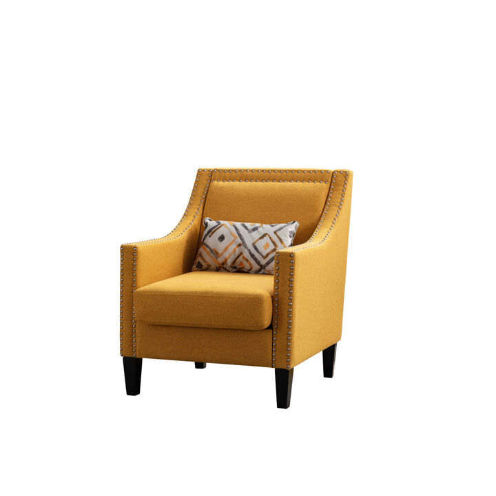 accent armchair living room chair with nailheads and solid wood legs Yellow Linen