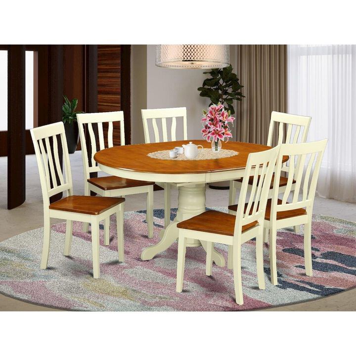 7 Pc Kenley Dinette Table with a Leaf and 6 Wood Seat Chairs in Buttermilk and Cherry