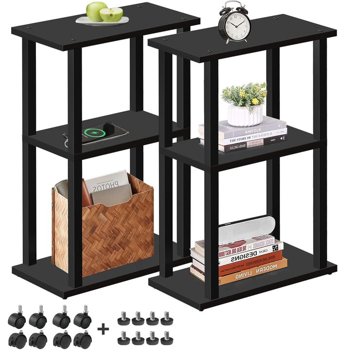 TUTOTAK Small Side Table, Narrow End Table, Bedside Table, Set of 2, Couch Side Table with Wheels for Living Room or Bedroom, Bl