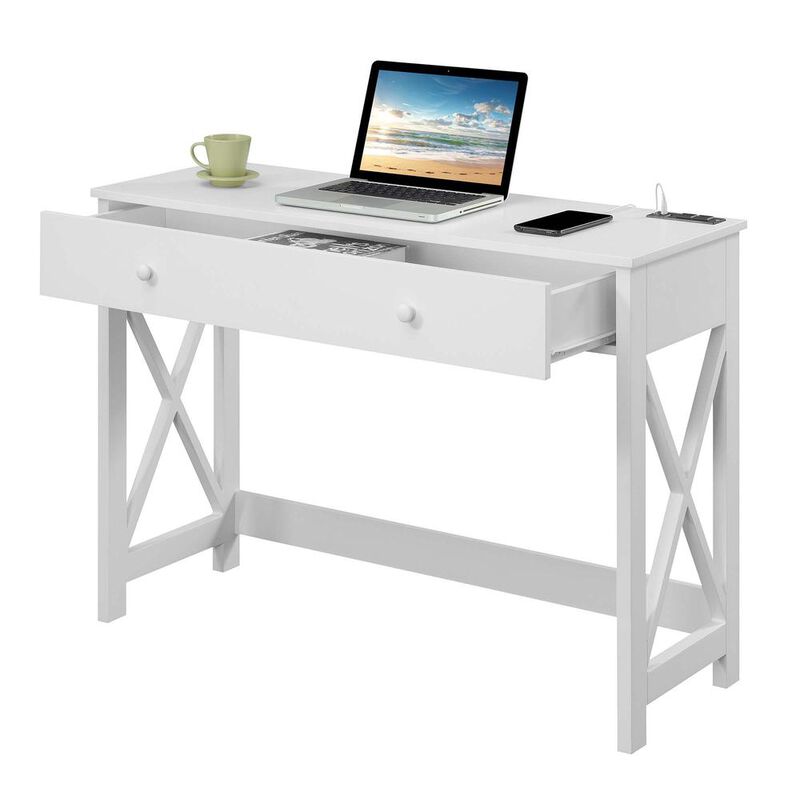 Convenience Concepts Oxford 42 inch Desk with Charging Station White