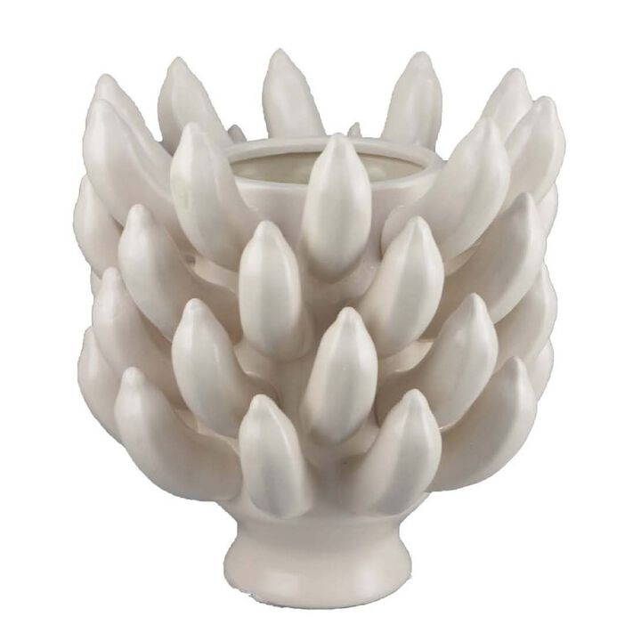 Joseph Accent Vase with Tiered Flame Accents, Ivory Ceramic 11 Inch