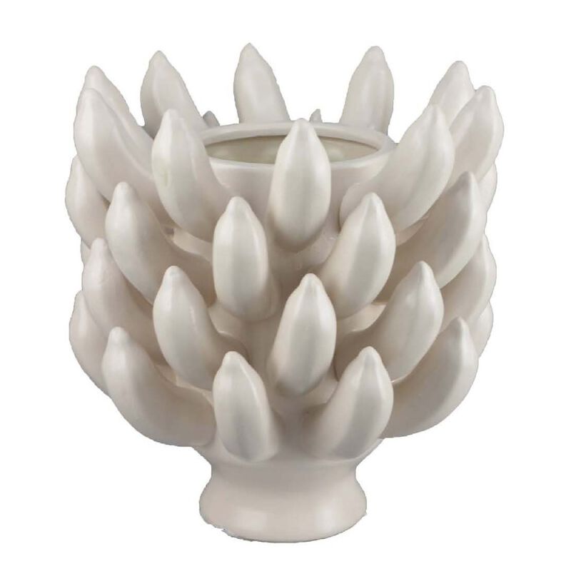 Joseph Accent Vase with Tiered Flame Accents, Ivory Ceramic 11 Inch