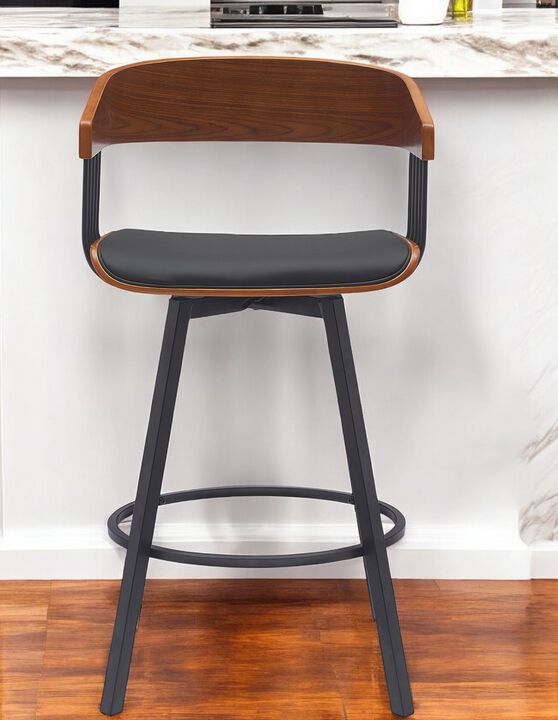 HomeRoots Faux Leather and Metal Counter Stool with Full Back and Armrests