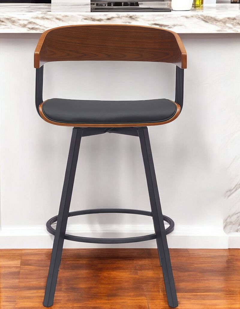 HomeRoots Faux Leather and Metal Counter Stool with Full Back and Armrests image number 1
