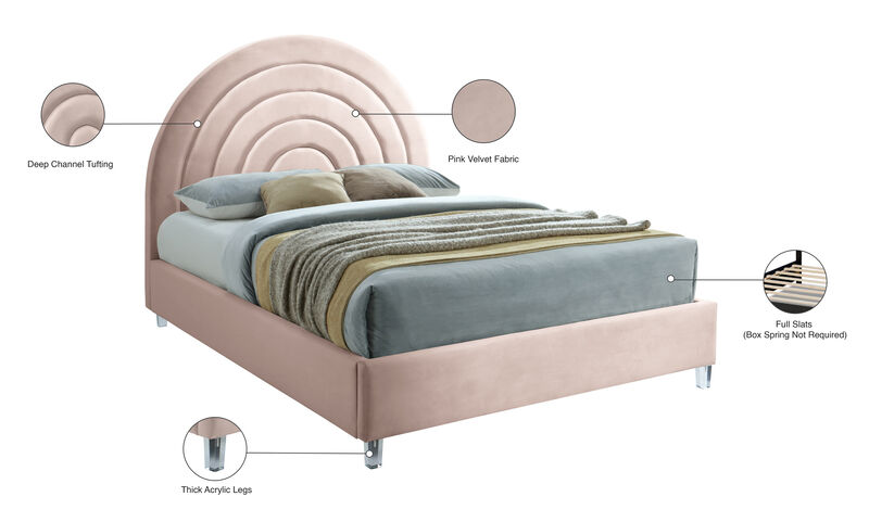 Meridian Furniture Rainbow Pink Velvet Full Bed