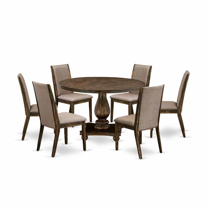East West Furniture I2LA7-716 7Pc Dining Set - Round Table and 6 Parson Chairs - Distressed Jacobean Color