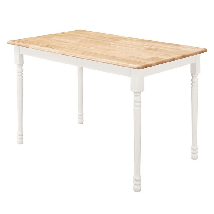 Cottage Style Dining Table with Turned Legs, Natural Brown and White-Benzara