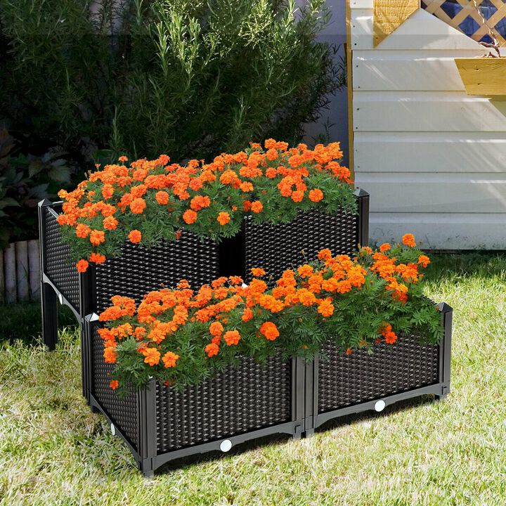 Set of 4 Elevated Flower Vegetable Herb Grow Planter Box