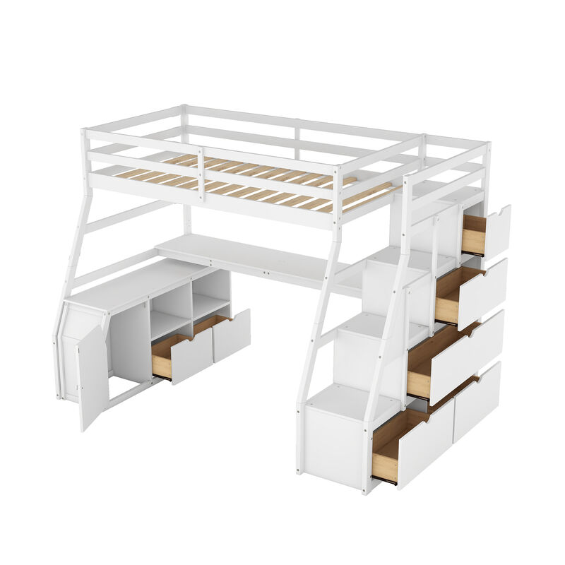 Merax Loft Bed with 7 Drawers and Desk