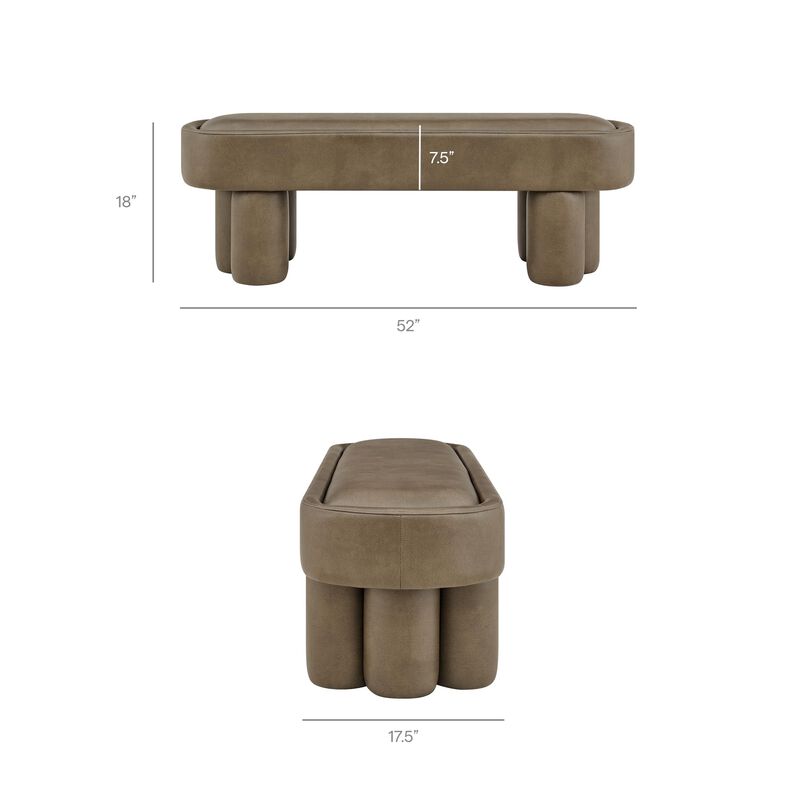 Modway Mossi 52-Inch Modern Oval Vegan Leather Bench in Mushroom &ndash; Upholstered Accent Bench with Cylindrical Clover-Leg Base for Bedroom, Entryway, or Living Room image number 2