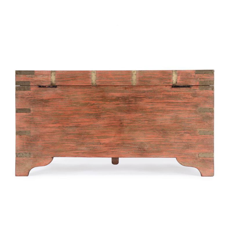 Butler Specialty Nador Hand-Painted Brass Inlay Storage Trunk Coffee Table, Pink