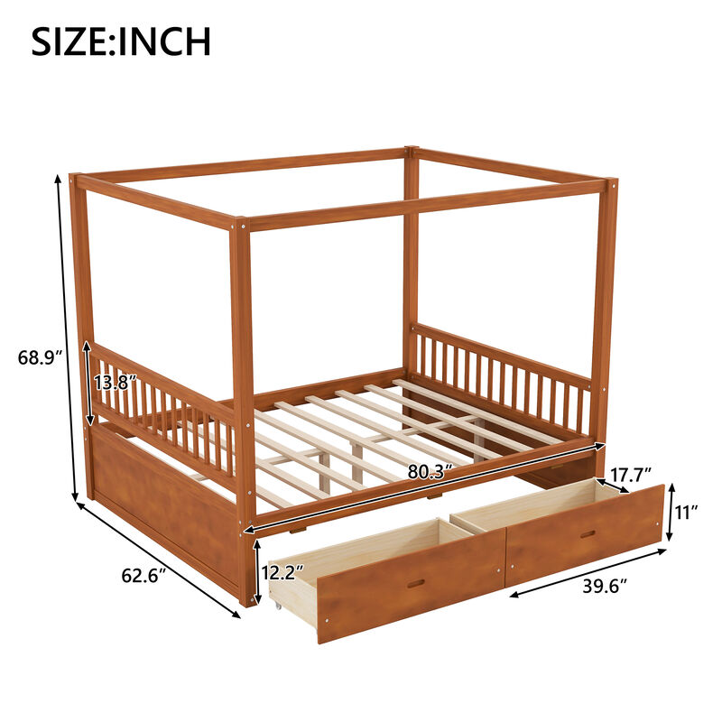 Merax Wooden Canopy Bed with Underbed Storage Drawers image number 4