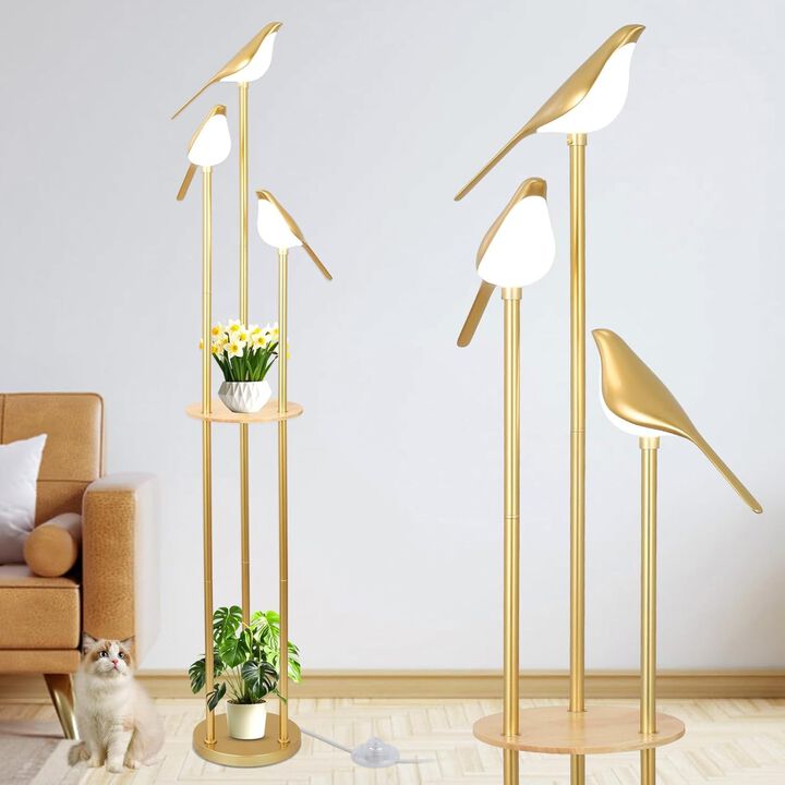 ELEMENT ACE Mid-Century Standing Floor Lamp with Adjustable Built-In LED Lights and Functional Storage Shelf Ideal for Living Room, Bedroom, Study and Home Decor