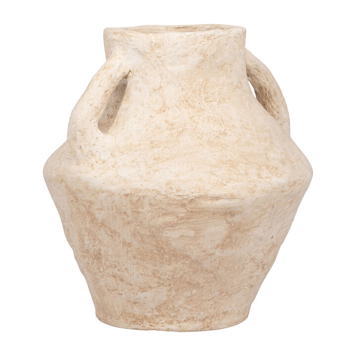 Paper Mache, 14" Vase With Handles, White