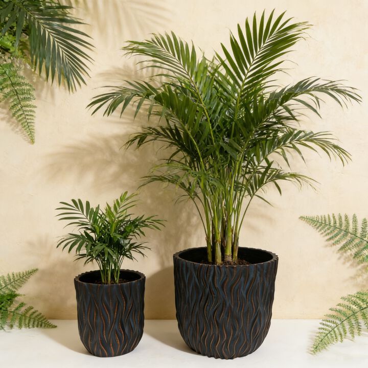 WOW PIONEER Set of 2 Large Round Planters Lightweight Magnesium Oxide Plant Pots with Drainage Holes for Indoor Outdoor Home Patio Balcony Office Garden Decor