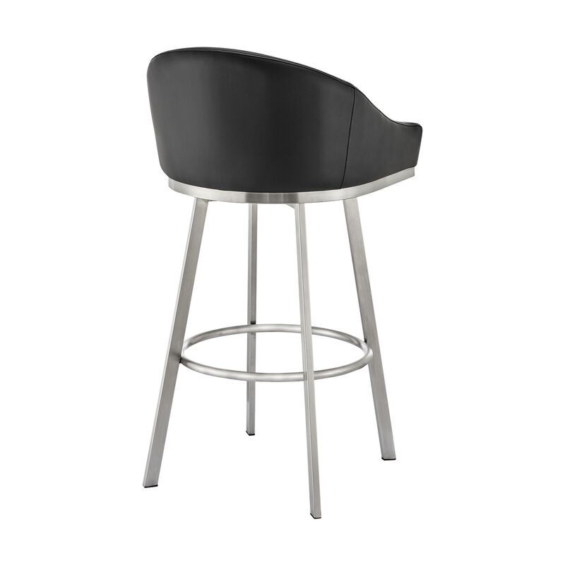 Dalza 30 Inch Swivel Barstool Chair, Open Back, Soft Black Faux Leather - Benzara