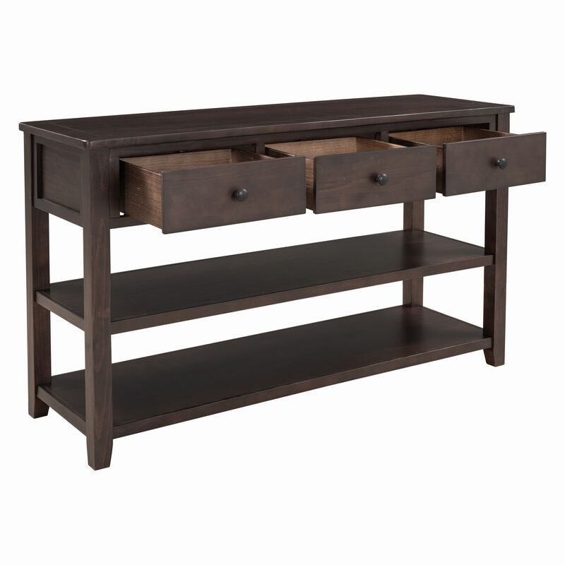 Whisen Modern Design Console Table with 3 Drawers and 2 Open Shelves - Espresso