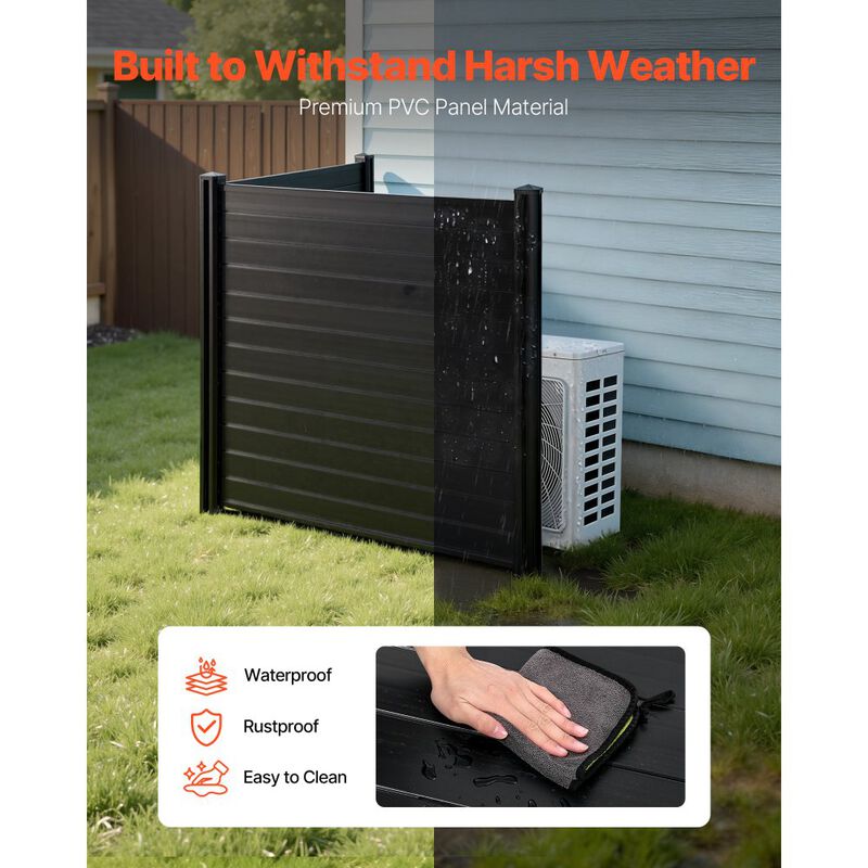 2-Panel Horizontal Vinyl Privacy Screen with Ground Stakes for A/C Units and Trash Cans-Black image number 4
