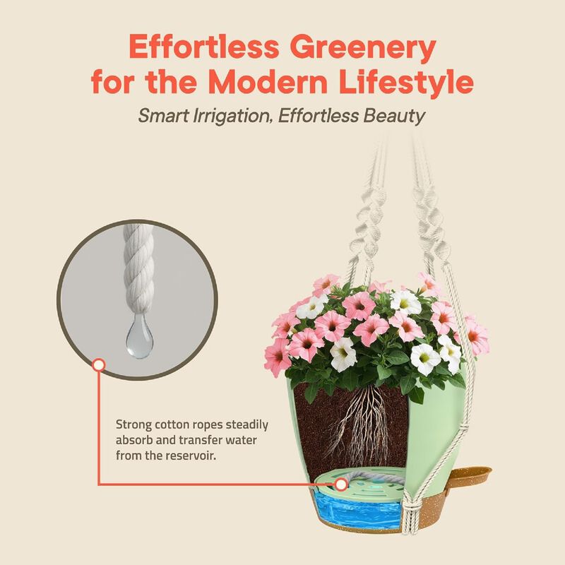 Green Self Watering Pots 20 Pack with Wick Rope & Drainage Holes, Indoor Outdoor Plastic Planters for Succulents, Herbs & Houseplants image number 5