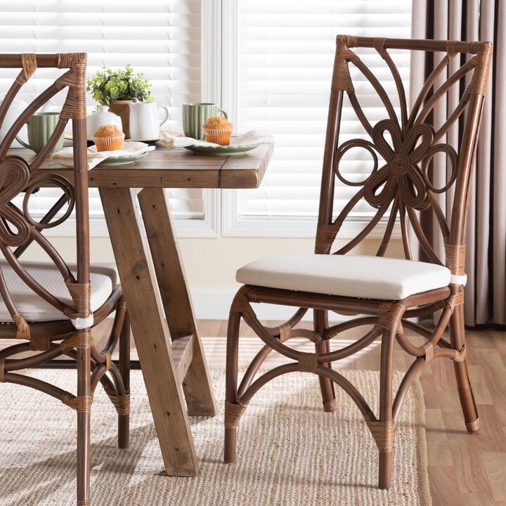 bali & pari Brama Natural Rattan Dining Chair with Decorative Backrest and Cushioned Seat, Boho Coastal Style Seating for Dining Room or Kitchen