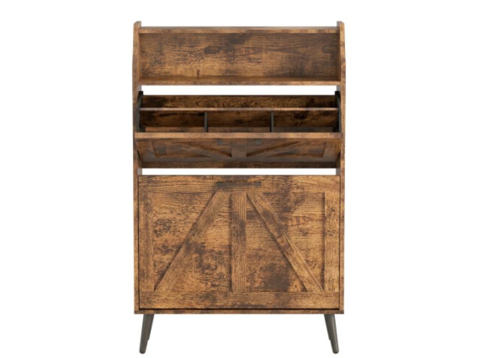 Slim Entryway Wood Shoe Storage Cabinet Flip Drawer 35 Inch