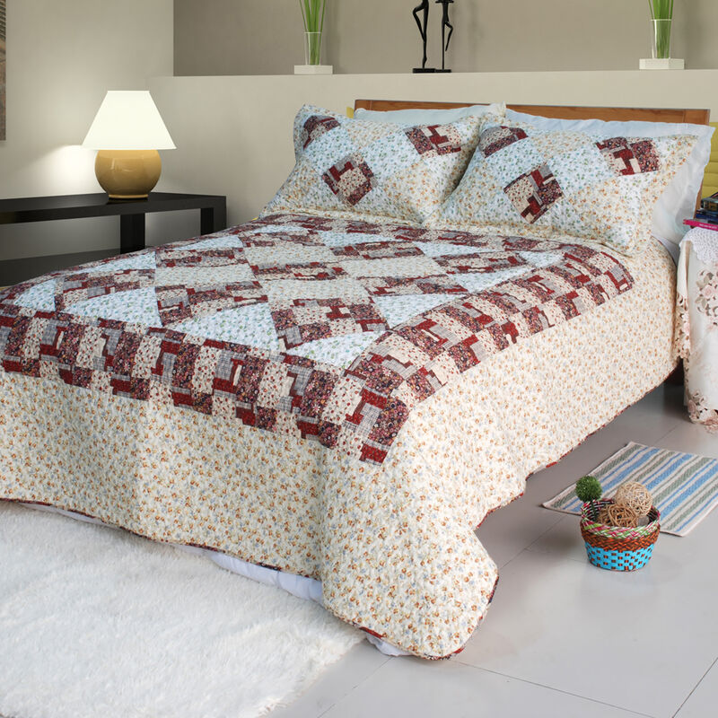 Fantasy Flowers 2 Piece Cotton Floral Quilt Set Soft Quilted Twin Bedding image number 0