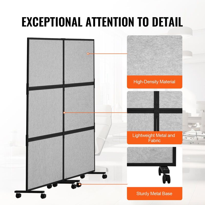 Office Privacy Divider with 2 Panels, Freestanding Room Partition for Workstations and Offices-Light Grey image number 4