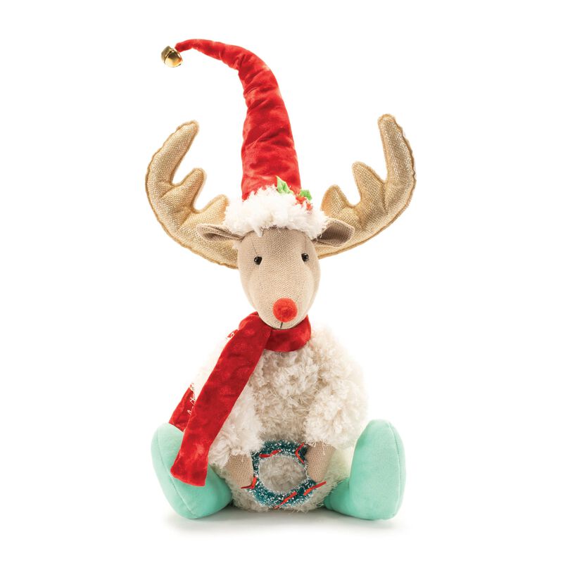 Decorative Plush Reindeer Shelf Sitter – Cute Holiday Reindeer Accent for Mantel, Bookshelf, or Christmas Centerpiece