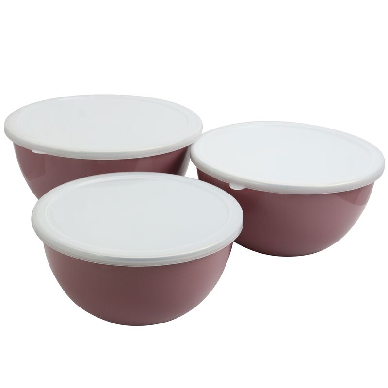 Gibson Home Plaza Cafe 3 Piece Stackable Nesting Mixing Bowl Set with Lids in Lavender