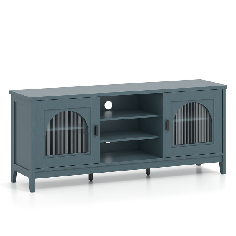 TV Cabinet with Adjustable Shelves, 2 Cable Holes, and Vintage Modern Style image number 0