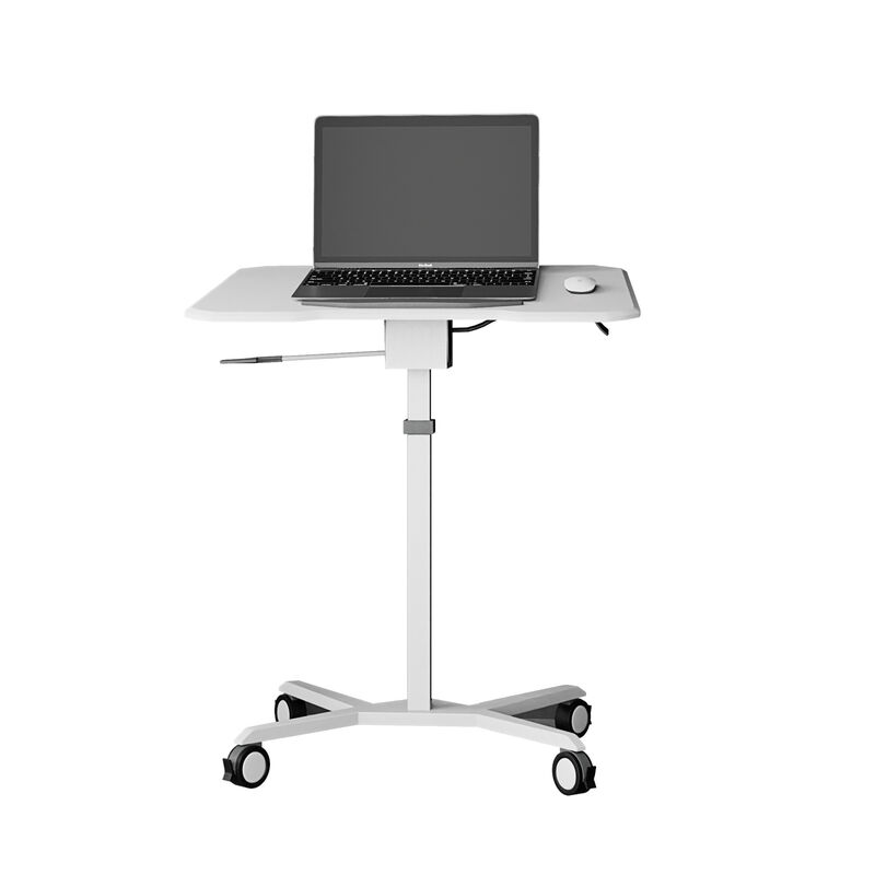 White Sit to Stand Mobile Laptop Computer Stand with Height Adjustable and Tiltable Table Top image number 6