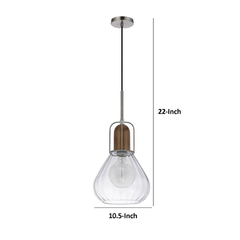 Pendant Light, Adjustable Height, Hand Blown Glass, Wood Accent, Silver image number 7