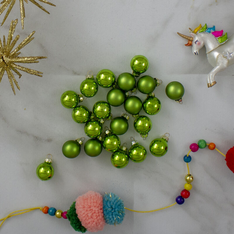 24ct Kiwi Green 2-Finish Glass Ball Christmas Ornaments 1" (25mm) image number 1