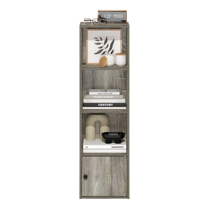 Furinno Luder Shelf Bookcase with 1 Door Storage Cabinet, French Oak